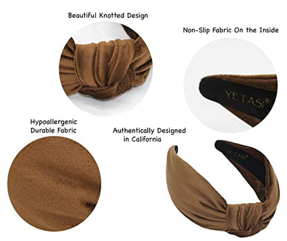 Women's Headbands: Brown Velvet Chic Knotted Top Knot, Trendy Fashion Designer Head Band - color: Brown