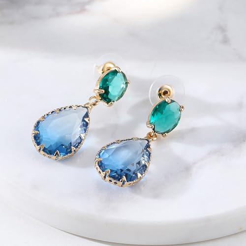 Crystal Earrings CXUEMH Teardrop Earrings for Women Blue and Green Dangle Earrings Elegant Earrings for Prom Emerald Green Earrings Formal Jewelry Crystal Drop Earrings - color: green and blue