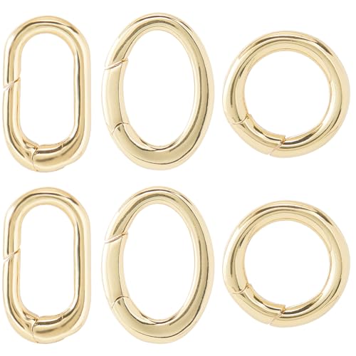 SUNNYCLUE 1 Box 6Pcs Real 18K Gold Plated Round Oval Clasp Spring Gate Rings Carabiner Key Ring Spring Clasps Ring Brass Spring O Rings for Jewelry Making Clasps Keyrings Buckle Bags Purses DIY Craft - color: 1 Box 3 Styles 6pcs Real 18k Gold Plated Rings