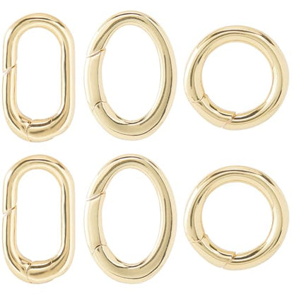 SUNNYCLUE 1 Box 6Pcs Real 18K Gold Plated Round Oval Clasp Spring Gate Rings Carabiner Key Ring Spring Clasps Ring Brass Spring O Rings for Jewelry Making Clasps Keyrings Buckle Bags Purses DIY Craft - color: 1 Box 3 Styles 6pcs Real 18k Gold Plated Rings