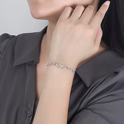 kelistom 925 Sterling Silver Bracelets for Women Teens, Love Heart Charm Chain Bracelet Bangle Fashion Jewelry Gifts - color: infinity zircon