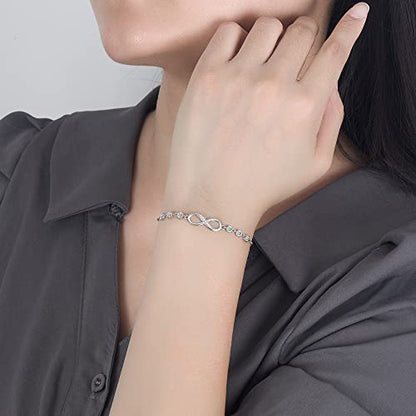 kelistom 925 Sterling Silver Bracelets for Women Teens, Love Heart Charm Chain Bracelet Bangle Fashion Jewelry Gifts - color: infinity zircon