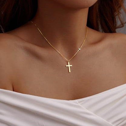 Poxtex Cross Necklace for Women Teen Girls, Dainty 14K Gold Silver Plated Cross Choker Jewelry Non Tarnish Waterproof Cute Simple Small Necklace Christian Baptism Religious Faith Jewelry Gifts - color: 06-Double Cross Necklace