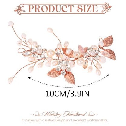GORAIS Bride Wedding Hair Vine Pearl Bridal Headpieces Leaf Hair Accessories for Women and Girls(b-rose gold) - color: b-rose gold
