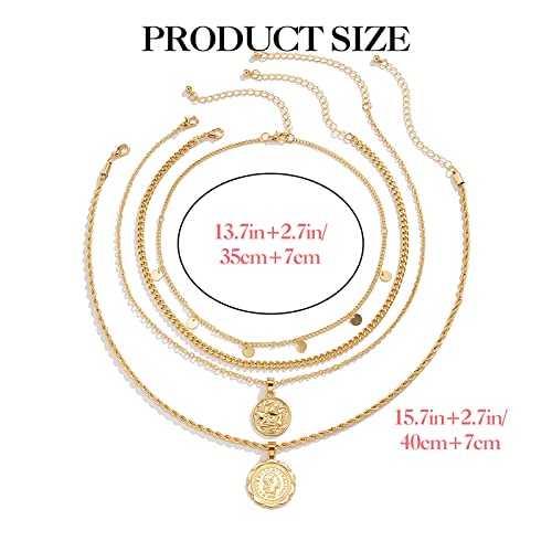 MJartoria Layered Necklaces for Women Trendy Retro Coin Pendant Chain Necklaces Dainty Link Chain Choker Necklaces for Jewelry Birthday Gifts - color: Golden