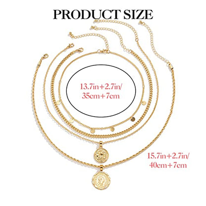 MJartoria Layered Necklaces for Women Trendy Retro Coin Pendant Chain Necklaces Dainty Link Chain Choker Necklaces for Jewelry Birthday Gifts - color: Golden
