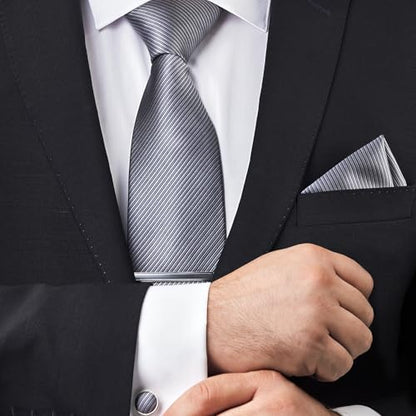 Premium Men’s Gift Tie Set Silky Necktie Pocket Squares Tie Clips Cufflinks For Men - color: Men's Style 3