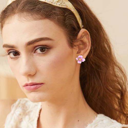 Clip on Earrings Women, 14K Gold Plated Earrings for Sensitive Ears, Fashion Women's Earrings Jewelry Birthday Gift for Wife Grandma Daughter Girls on Christmas Thanksgiving - color: Cherry Blossom Purple Gradient Color Earrings