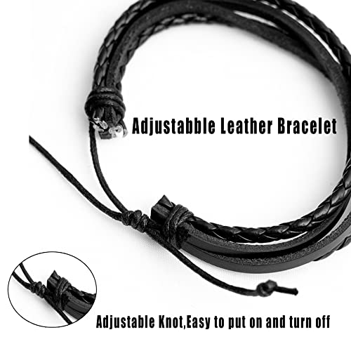 5 Pcs Braided Leather Bracelets for Men Women Woven Cuff Bracelet Adjustable - color: Black
