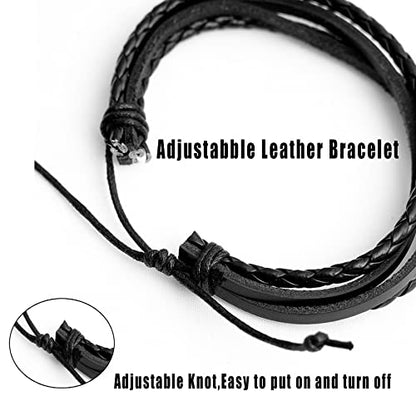 5 Pcs Braided Leather Bracelets for Men Women Woven Cuff Bracelet Adjustable - color: Black