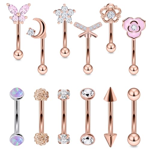 Rook Daith Piercing Jewelry 16G Stainless Surgical Steel Curved Barbell Eyebrow Rings Vertical Labret Lip Piercing Jewelry Rook Daith Earrings for Women Men 6MM 8MM 10MM Hypoallergenic - color: Rose Gold Tone