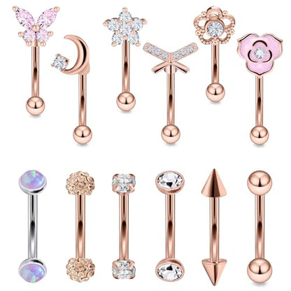 Rook Daith Piercing Jewelry 16G Stainless Surgical Steel Curved Barbell Eyebrow Rings Vertical Labret Lip Piercing Jewelry Rook Daith Earrings for Women Men 6MM 8MM 10MM Hypoallergenic - color: Rose Gold Tone