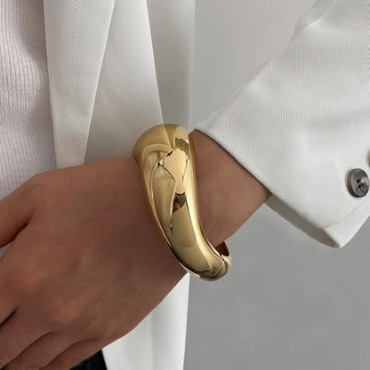 Gold/Silver Cuff Bangle Bracelets For Women Chunky Waterdrop Twisted Hinged Bangle Bracelets Minimalist Arm Cuff Bracelet Jewelry Gifts - color: 2Gold