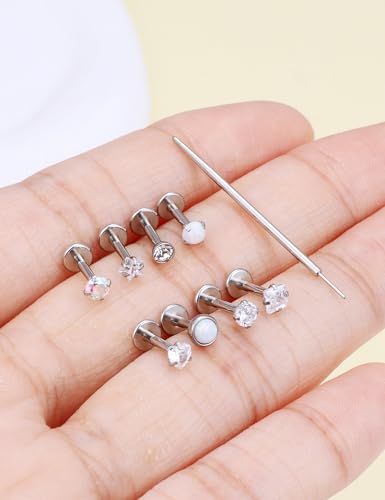 Prjndjw Threadless Nose Rings Stud 20G 18G 16G Flat Back Nose Stud Surgical Steel Push In Nose Rings Opal Heart CZ Hypoallergenic Nose Piercing Lip Medusa Tragus Studs Earrings Piercing Taper - color: 16G=1.2mm -6mm Length