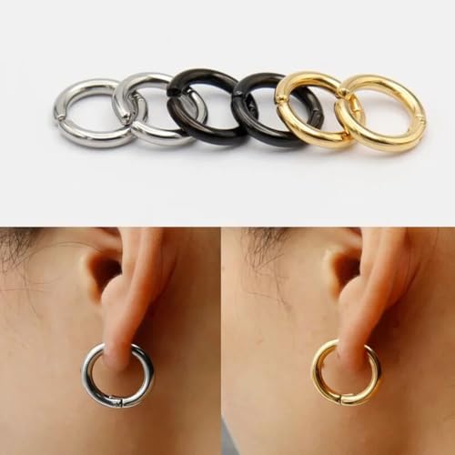 9Pcs Clip On Earrings for Women Men Trendy Fake Stainless Steel Gold Silver Black Small Hoop Earrings Non Piercing Set Non Tarnish Lightweight Jewelry Gift - color: Mixed