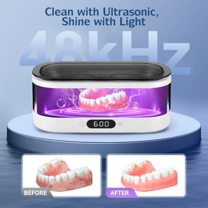 Ultrasonic Jewelry Cleaner 48KHz with RGB Lights for Eyeglasses, Rings, Watches, Dentures, 350ML 304 Stainless Steel Tank, Dual Modes Professional Sonic Cleaner Gift for Wife,Mom,Daughter - color: Black