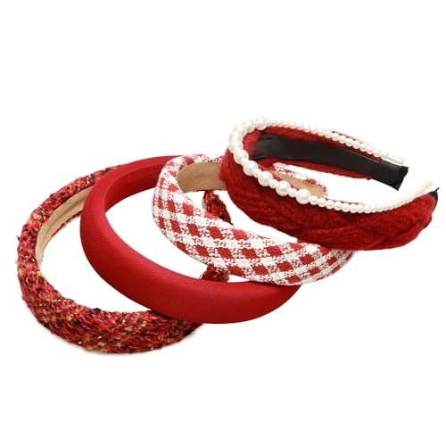 Fashion Headbands Set - 5pcs Red Wide Pearl Rhinestone Padded Hair Accessories for Women, Mothers Day, Valentine's Day, Christmas - color: Red