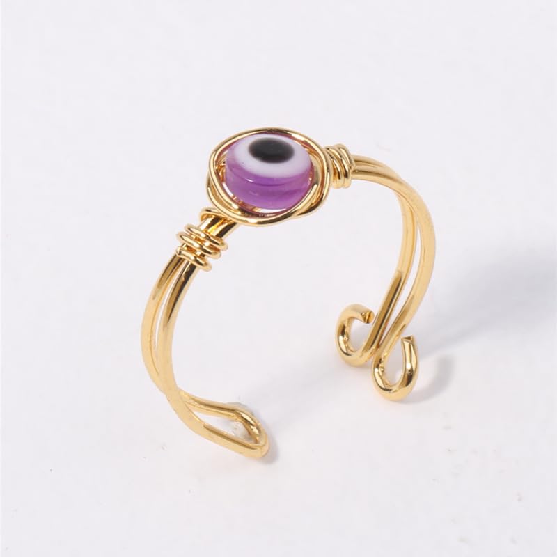 Chakra Crystal Ring Adjustable Gemstone Rings Wire Wrapped Irregular Crystal Ring Gemstone Carnelian Rose Quartz Amethyst Evil Eye Tiger Eyes Crystal Ring for Women - color: Purple Eyes