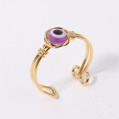 Chakra Crystal Ring Adjustable Gemstone Rings Wire Wrapped Irregular Crystal Ring Gemstone Carnelian Rose Quartz Amethyst Evil Eye Tiger Eyes Crystal Ring for Women - color: Purple Eyes