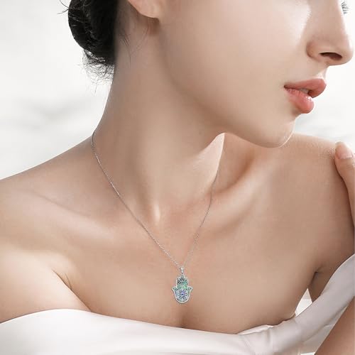 Hamsa Necklace 925 Sterling Silver Evil Eye/Lotus Flower/Star of David/Chai/Yin Yang Hamsa Hand Pendant Jewelry Hand of Fatima Gifts for Women - style: Lotus Hamsa