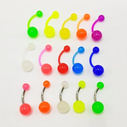 15pcs Glow in Dark Belly Button Ring, 14G Acrylic Belly Button Piercing Jewelry