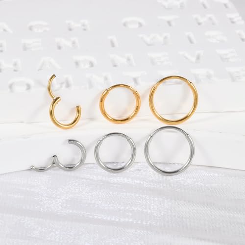 20G 316L Surgical Steel Hoop Nose Rings Septum Jewelry Nose Clicker Ring Cartilage Conch Helix Tragus Small Huggie Hoops Earrings Lip Rings Body Piercing Jewelry for Women Men 6 8 10mm