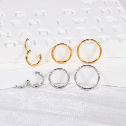 20G 316L Surgical Steel Hoop Nose Rings Septum Jewelry Nose Clicker Ring Cartilage Conch Helix Tragus Small Huggie Hoops Earrings Lip Rings Body Piercing Jewelry for Women Men 6 8 10mm