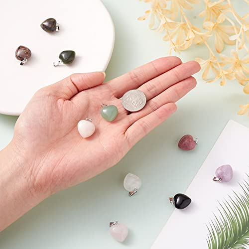 10Pcs Heart Stone Charm Pendants Natural & Synthetic Gemstone Pendants with Platinum Brass Loops for DIY Necklace Keychains Earring Crafts Supplies - color: Natural & Synthetic Gemstone