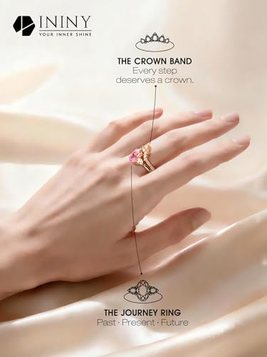 Certified 3CT Lab Grown Intense Pink Sapphire Stacking Rings, Tiara | Stacking Ring Set, Oval Cut, Crown Band, 14K Gold Plated, Hypoallergenic, Conflict-Free, Promise Ring, Box & Certificate