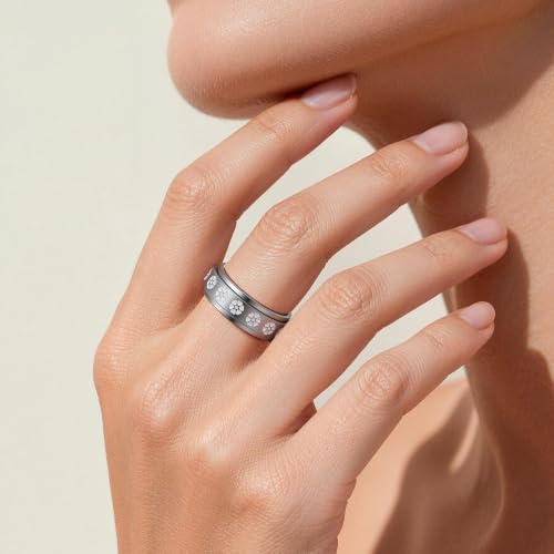 Fidget Anxiety Spinner Rings for Women | 14K Gold Silver Plated, 8mm Thick Stainless Steel Band Ring, Statement Cross Flower Spinning Rings, Jewelry Gifts, Size 6-10 - color: Silver-Heart