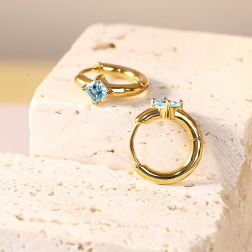 316L Surgical Steel Birthstone Hoop Earrings for Women | Lightweight, 5A Cubic Zirconia, Hypoallergenic, Lead & Nickel Free, 8mm Huggie Hoops - color: 18k gold-plated: 03. March (Aquamarine)