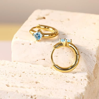 316L Surgical Steel Birthstone Hoop Earrings for Women | Lightweight, 5A Cubic Zirconia, Hypoallergenic, Lead & Nickel Free, 8mm Huggie Hoops - color: 18k gold-plated: 03. March (Aquamarine)