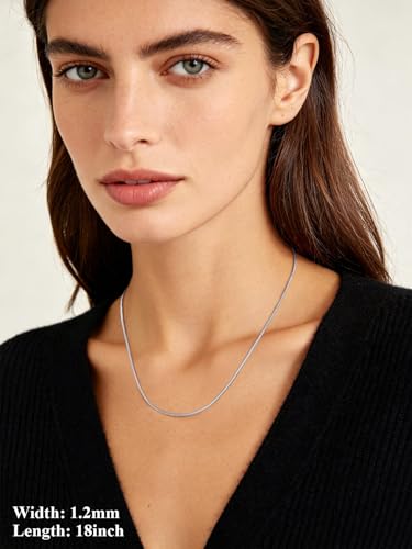 U7 Snake Necklace for Women 14K Gold Plated/Silver/Rose Gold/Black Chain Necklace Hypoallergenic, Stainless Steel Tiny Snake Chain Necklace 1/1.2/1.5/2MM, 14-30" Adjustable Minimalist Gift - color: e.Silver-1.2mm
