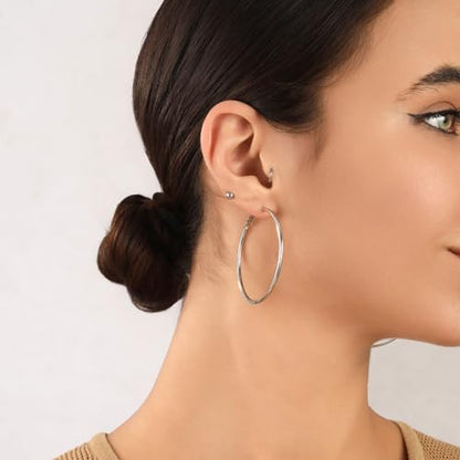 2mm Sterling Silver Big Hoop Earrings For Women - Large Hypoallergenic Circle Endless Thin Oversize Silver Hoops - color: Set,40mm/50mm/60mm,silver