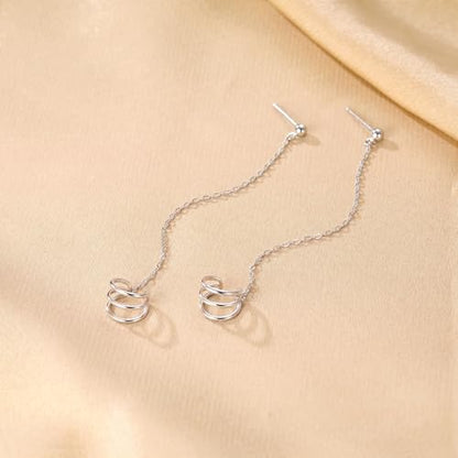 SLUYNZ 925 Sterling Silver Cuff Earrings Chain for Women Crawler Earrings Studs - color: A-Silver