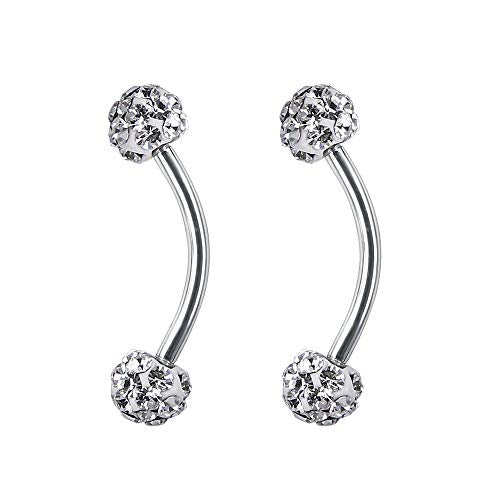 ZS 16 Gauge Eyebrow Rings Curved Barbell 4mm Crystal Ball Belly Button & Nipple Rings - color: Clear 2pcs