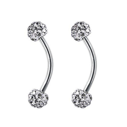 ZS 16 Gauge Eyebrow Rings Curved Barbell 4mm Crystal Ball Belly Button & Nipple Rings - color: Clear 2pcs