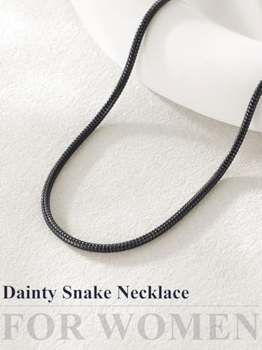 U7 Snake Necklace for Women 14K Gold Plated/Silver/Rose Gold/Black Chain Necklace Hypoallergenic, Stainless Steel Tiny Snake Chain Necklace 1/1.2/1.5/2MM, 14-30" Adjustable Minimalist Gift - color: p.Black-2mm