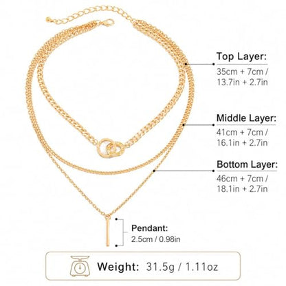 Layered Gold Necklace for Women Rhinestone Circle Pendant Necklace Triple Layer Chain Necklace Cuban Chain Bar Charm Jewelry for Work Date Gift