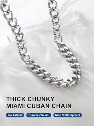 ChainsPro Cuban Link Chain for Women,Stainless Steel Chunky Necklace Silver/Gold Plated Thick Chain Choker, 12/16/20 mm Width,18" and 20" Punk Hip Hop Trendy Non Tarnish Jewelry Gifts - color: Silver, style: 16mm-20"