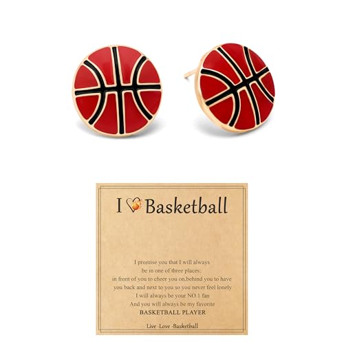 Gold Stud Earring Gifts For Teens Women Hypoallergenic Golf Baseball Football Basketball Soccer Volleyball Sport Earrings For Women - color: Basketball earring