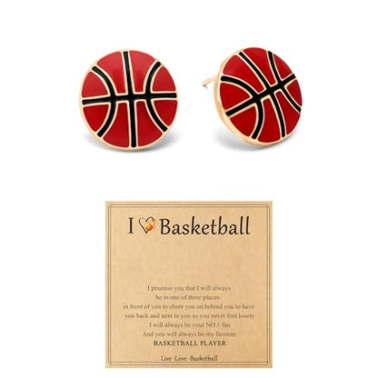 Gold Stud Earring Gifts For Teens Women Hypoallergenic Golf Baseball Football Basketball Soccer Volleyball Sport Earrings For Women - color: Basketball earring