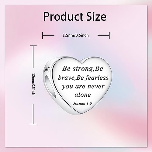 Bible Family Mom Wife Love Heart Dangle Charm 925 Sterling Silver Charms fits Bracelets and Necklace Pendant Bead Charms Jewelry Present for Women Family Friends - style: Bible - Be strong,Be brave Charm