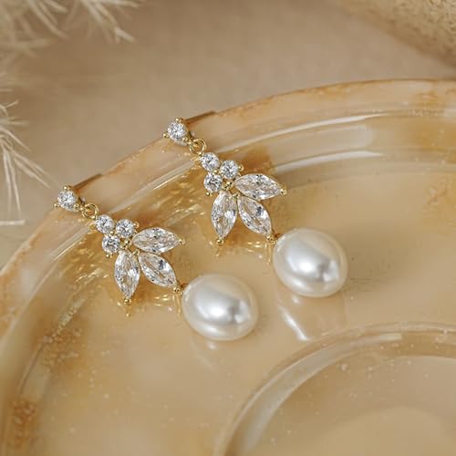 Gold Earrings for Women Trendy, Dainty Dangle Earrings 14K Gold Plated Drop Earrings Cute Wedding Earrings Fashion Prom Bridal Jewelry Gifts - color: Gold-A9