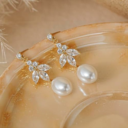 Gold Earrings for Women Trendy, Dainty Dangle Earrings 14K Gold Plated Drop Earrings Cute Wedding Earrings Fashion Prom Bridal Jewelry Gifts - color: Gold-A9