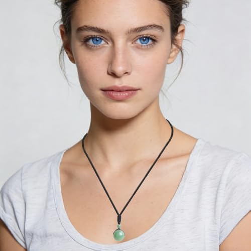 2pcs Natural Crystal Stone Lucky Coin Crystal Necklace Donut Pendnat, 16mm Stone Bead Pendant for Women and Men Necklace - color: Green Aventurine