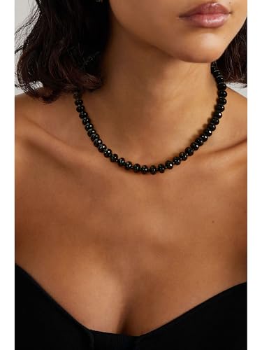 Joya Love Colorful Gemstone Beaded Necklaces For Women Trendy Rainbow Natural Stone Boho Handmade Stainless Steel Waterproof Strand Necklaces Jewelry For Women Gift - color: Black