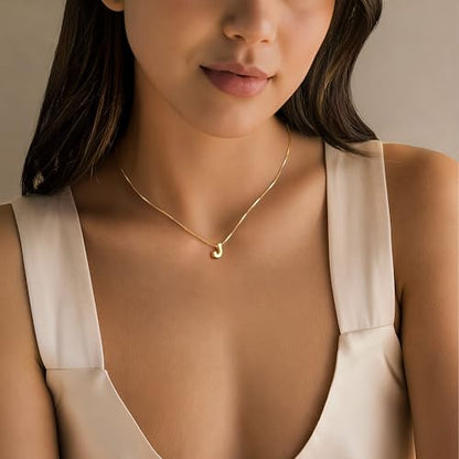 Bubble Gold Initial Necklaces for Women,14K Gold Plated A-Z Initial Necklaces for Women, Chunky balloon letter name Pendant Necklace Fashion Jewelry Gifts - color: J, style: Gold