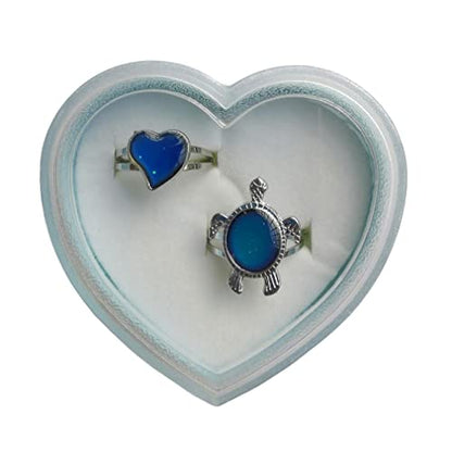 Turtle & Heart Adjustable Mood Rings Color Changing Ring for Kids Boy Girl | Childrens Mood Jewelry