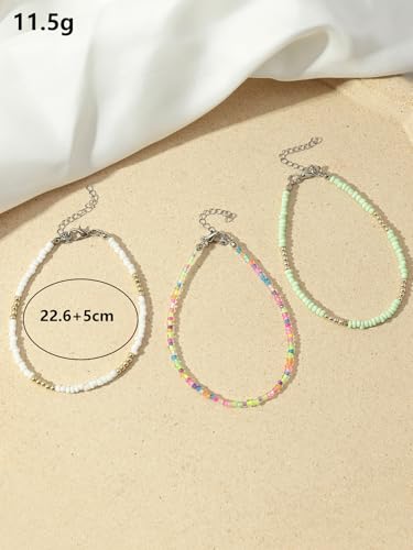 Starfish Mermaid Anklets Bracelets for Women Waterproof Gold Beaded Seashell Starfish Anklets Bohemian Summer Surf Stackable Anklet Bracelet Hawaiian Mermaid Jewelry Outfits for Women - style: 3PCS Bead